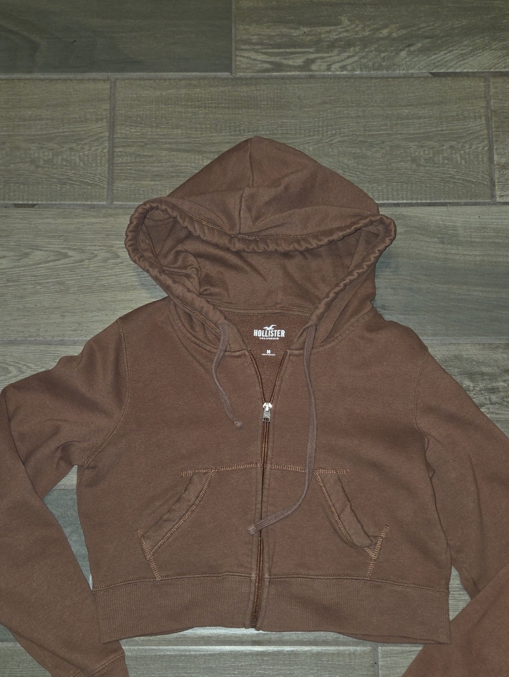 Hollister Brown Cropped Zip Hoodie Jacket